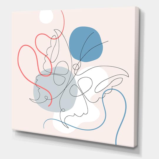 Designart - Butterfly One Line Drawing On Cubism Shapes I